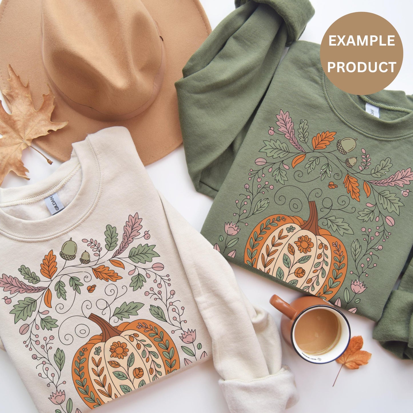 Autumn Pumpkin Sweatshirt, Fall Leaf Print, Women's Casual Pullover, Cozy Seasonal Apparel