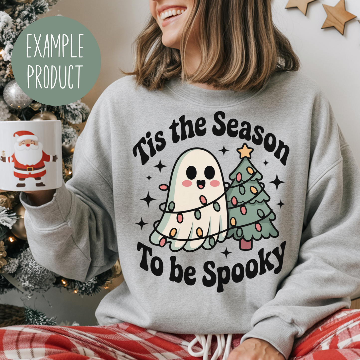 Holiday Sweatshirt, Cute Ghost Graphic, 'Tis the Season To Be Spooky,' Christmas Spirit, Cozy Winter Apparel