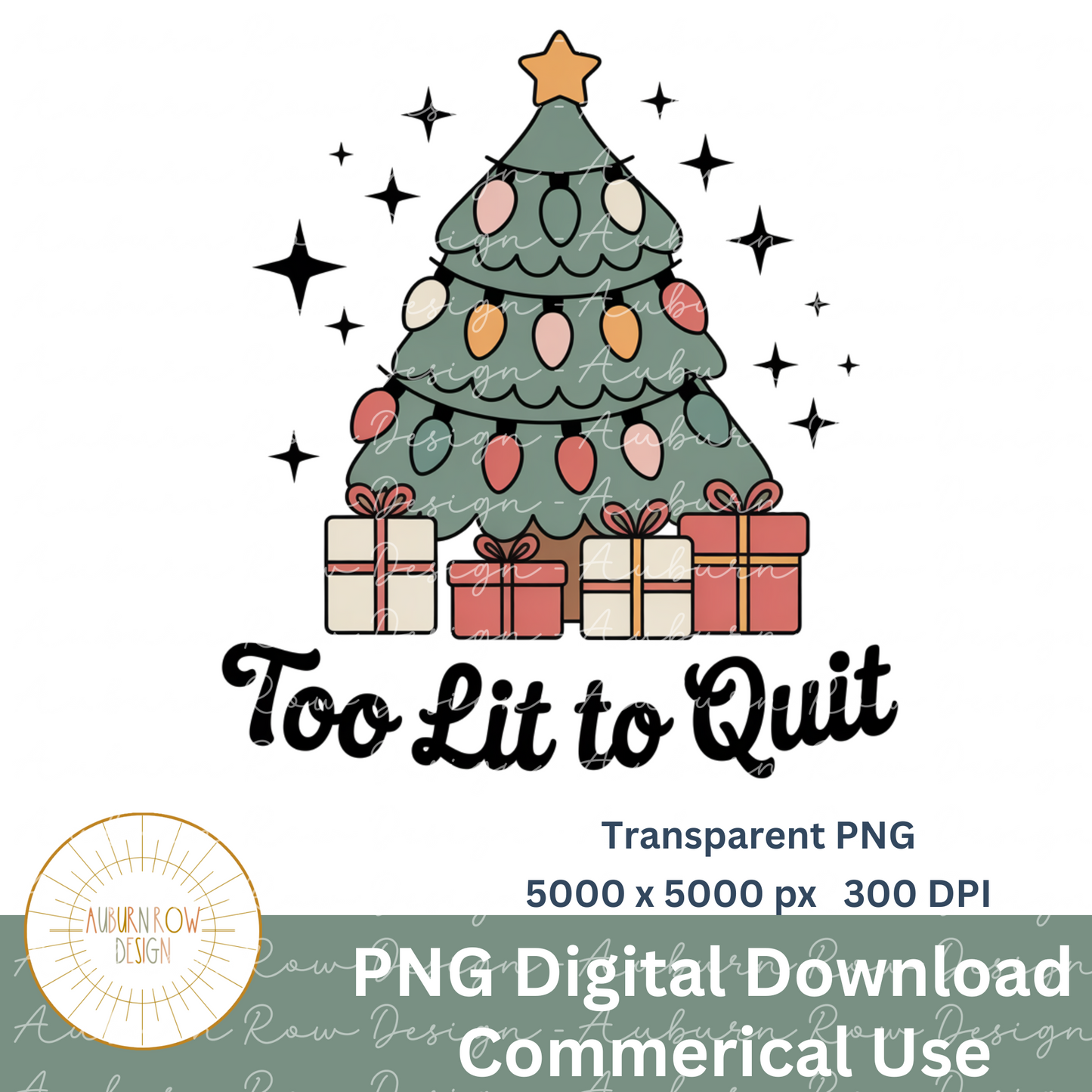 Christmas Tree Digital Clipart, Festive Holiday PNG File, Commercial Use, Instant Download, Vintage Style Christmas Tree Illustration