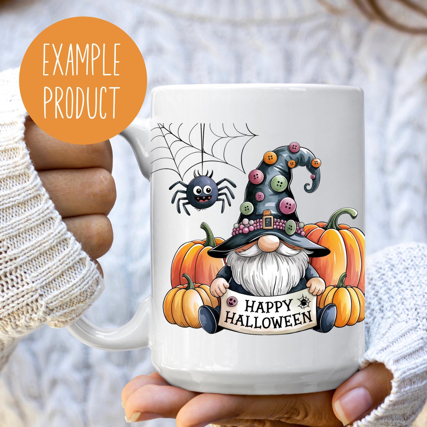 Halloween Gnome Mug, Spooky Pumpkin and Spider Design, Fall Seasonal Coffee Cup, Witch Hat Decorative Kitchenware