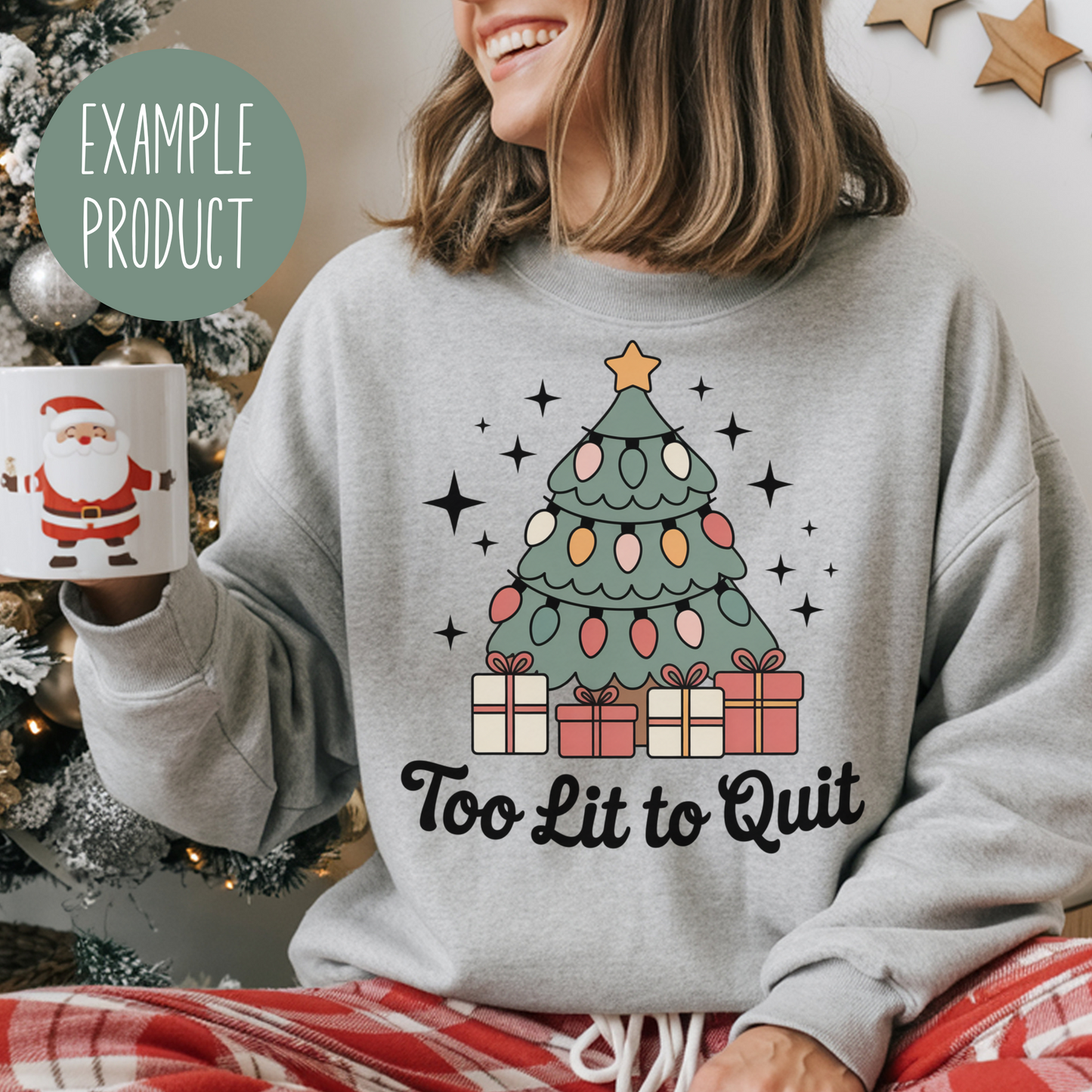 Festive Christmas Tree Sweatshirt, Too Lit to Quit Holiday Jumper, Women's Cozy Winter Apparel, Gift Idea