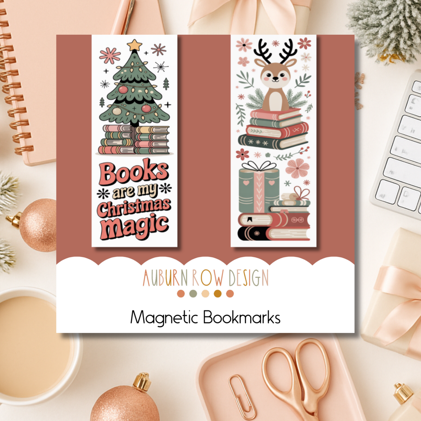Folk Art Christmas Magnetic Bookmarks