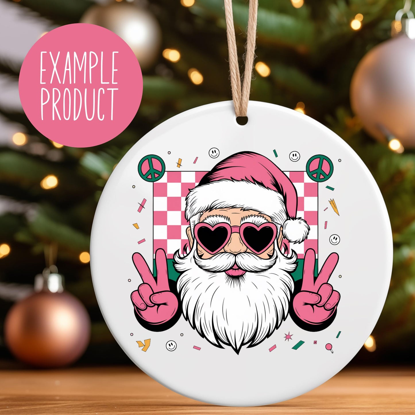 Hipster Santa Ceramic Ornament, Christmas Tree Decor, Cool Santa with Sunglasses, Festive Holiday Decoration, Unique Gift Idea