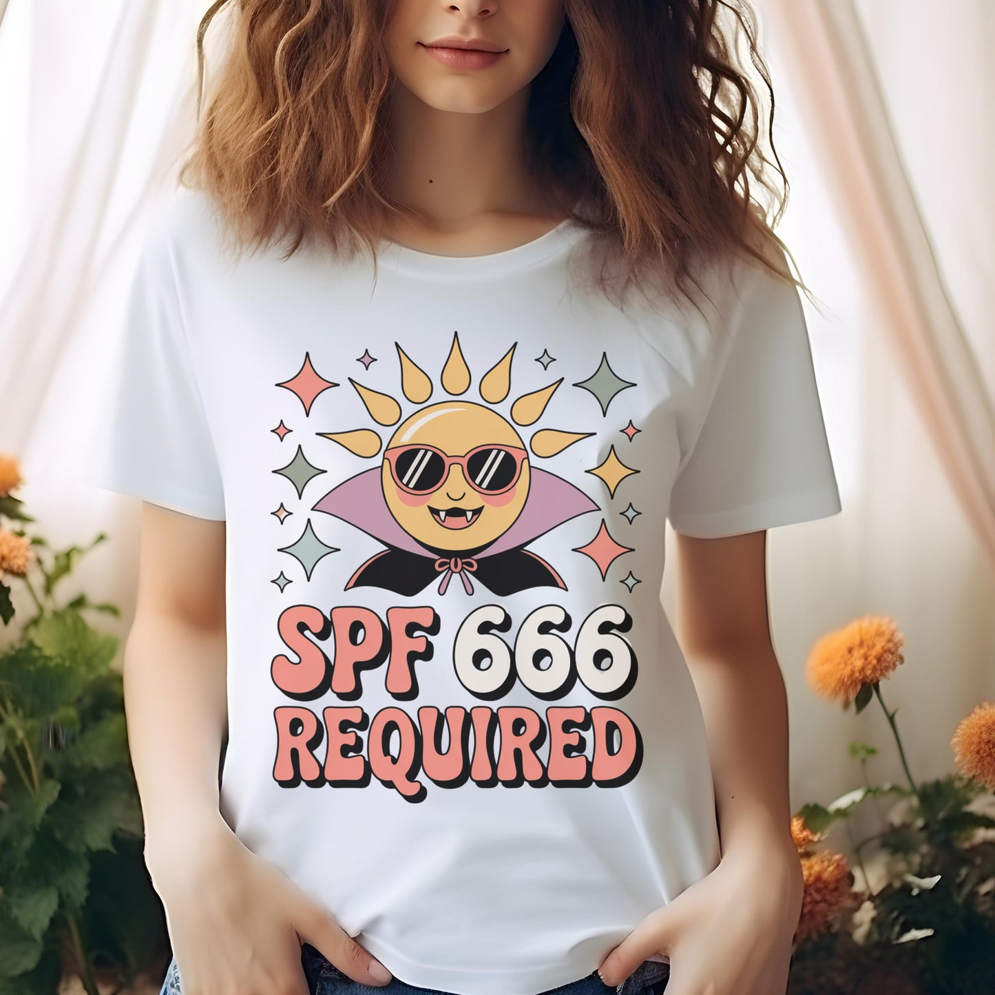 Funky Sun Design SPF 666 Required Graphic T-Shirt, Stylish Summer Casual Tee, Colorful Star Accents