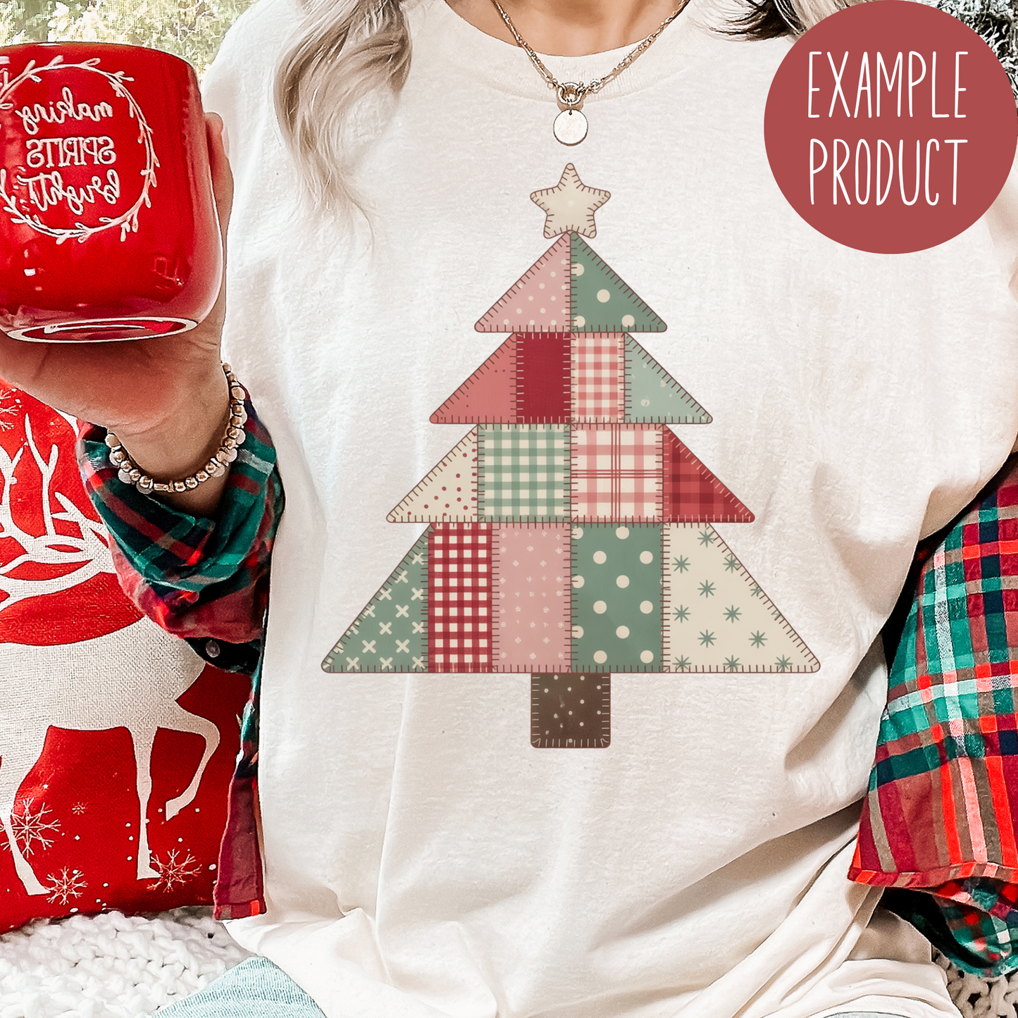 Women's Festive Christmas Tree T-Shirt, Colorful Patchwork Design, Holiday Casual Wear