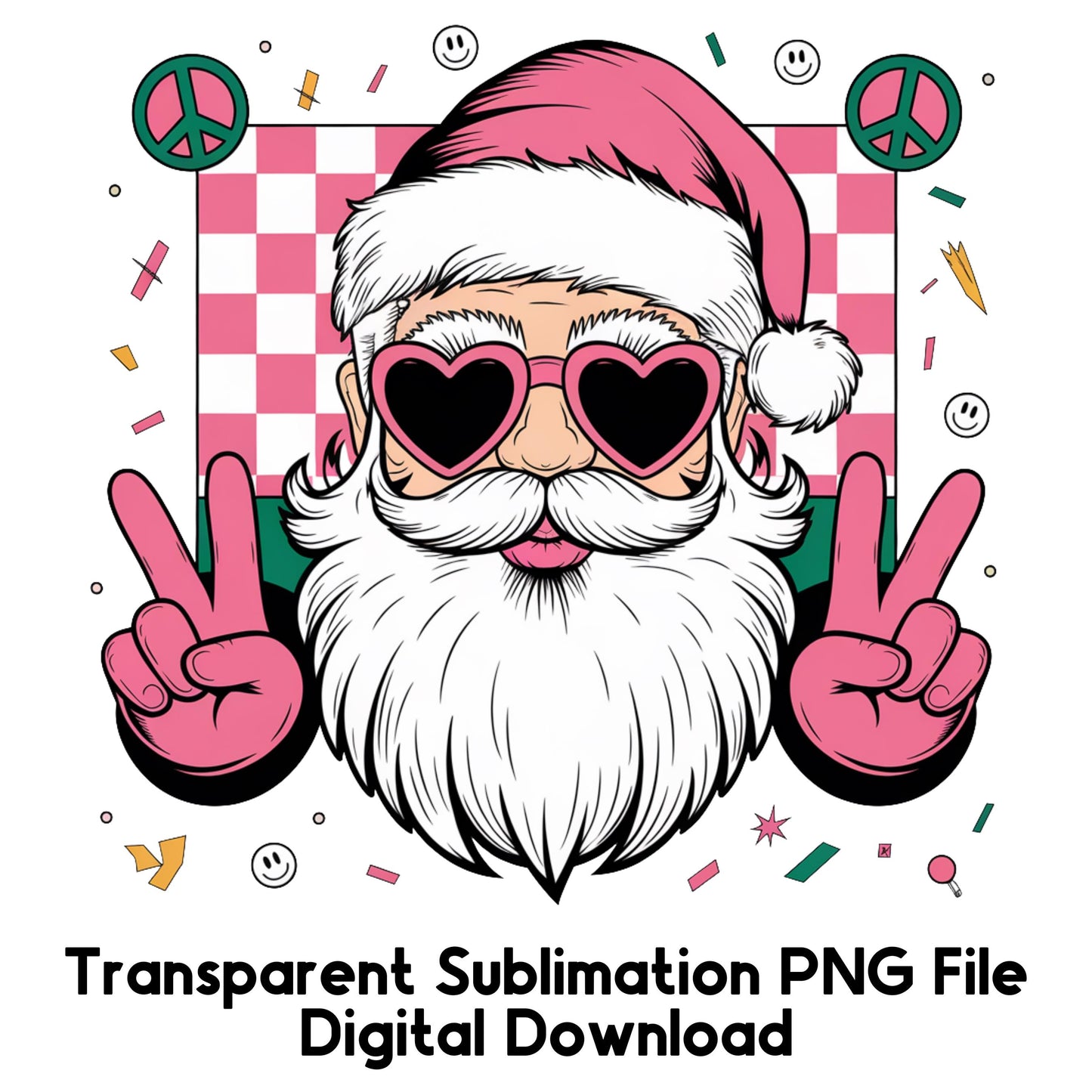 Santa Claus Peace Sign Digital Download, Hipster Santa PNG, Transparent Sublimation File for Christmas Crafts and T-Shirts