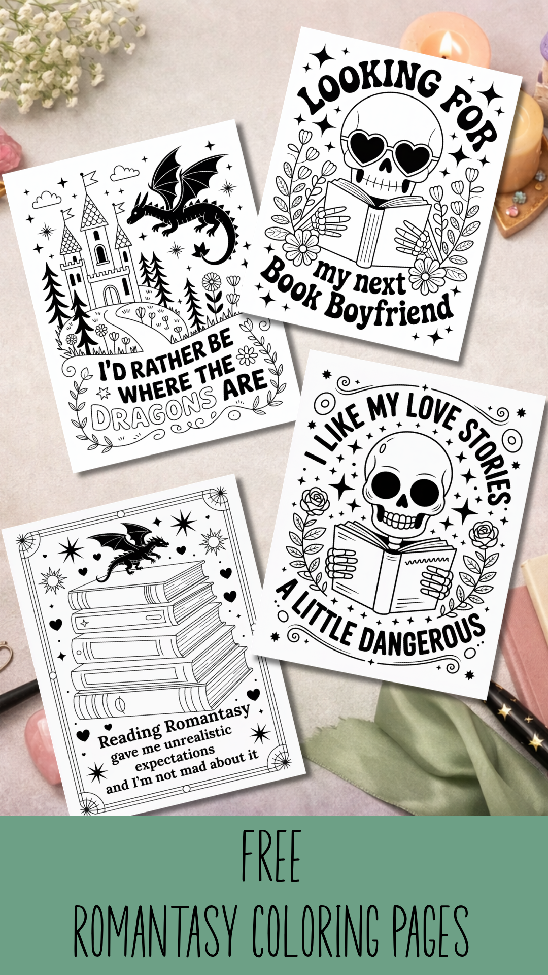 Free Romantasy Coloring Pages (PDF) for Fantasy Romance Lovers 🐉✨