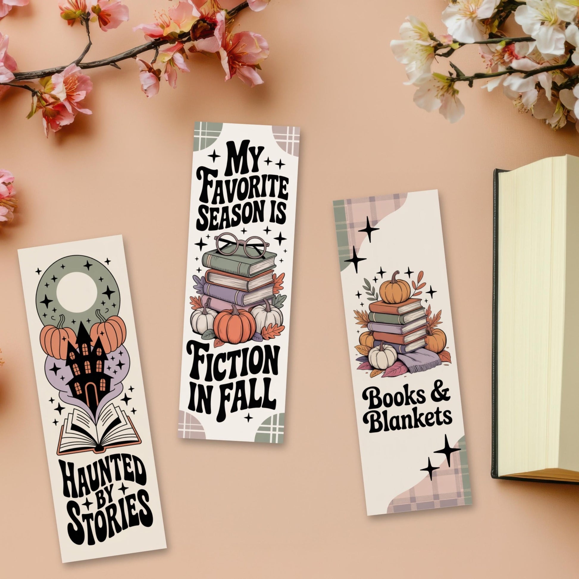 Fall Themed Bookmarks Set, Cozy Reading Accessories, Fiction and Blankets, Autumn Vibes