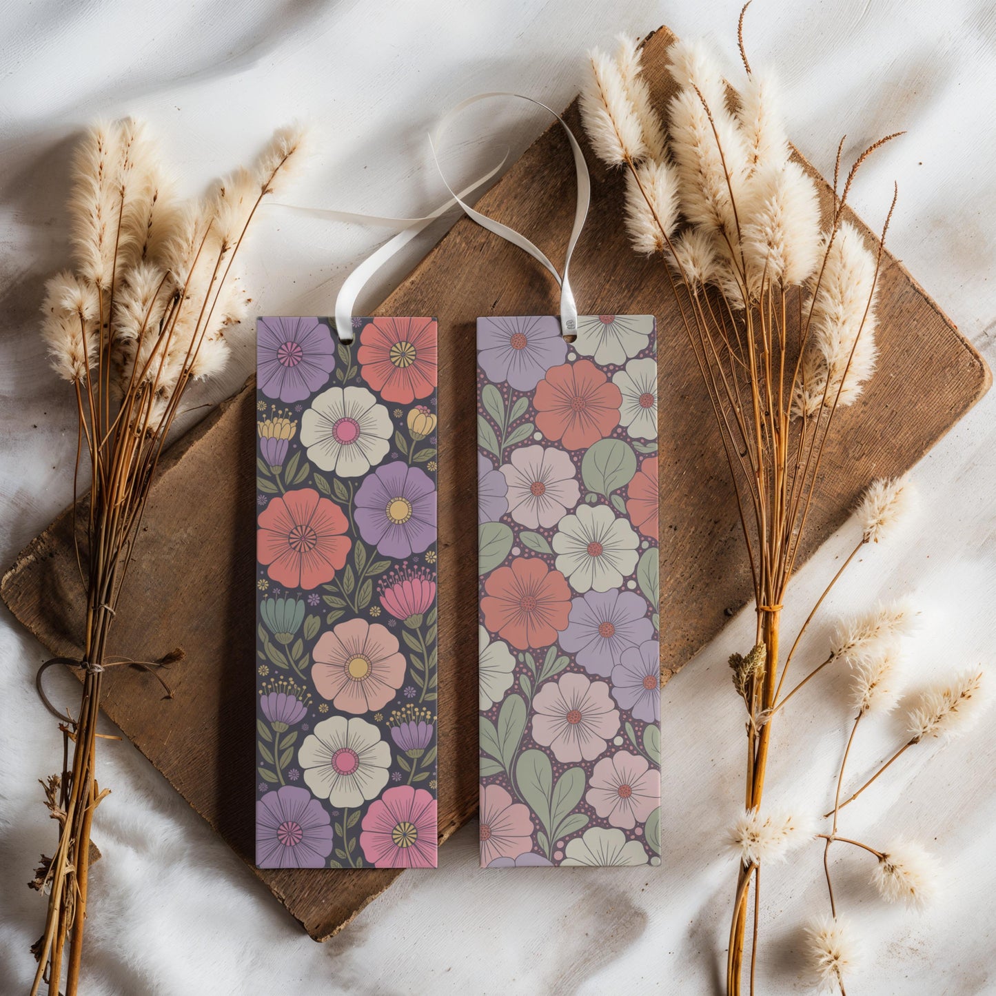 Floral Bookmark Set, Vintage Botanical Print, Handmade Paper Bookmarks, Gift for Readers, Teacher Gift Ideas, Two-Pack