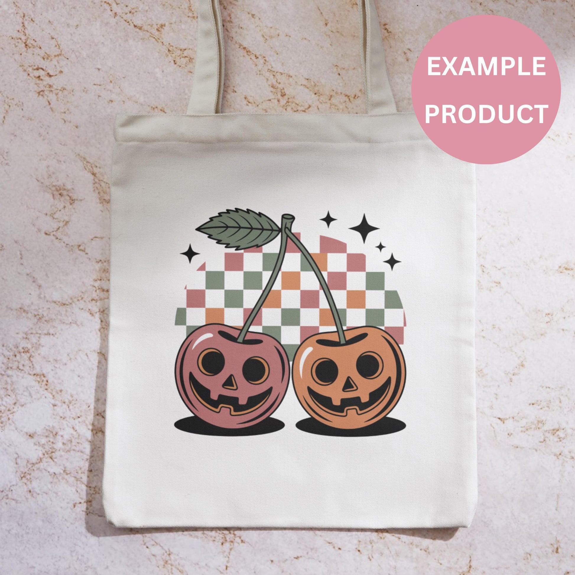 Halloween Pumpkin Tote Bag, Cute Autumn Checkerboard Design, Canvas Carryall, Fall Fashion Accessory