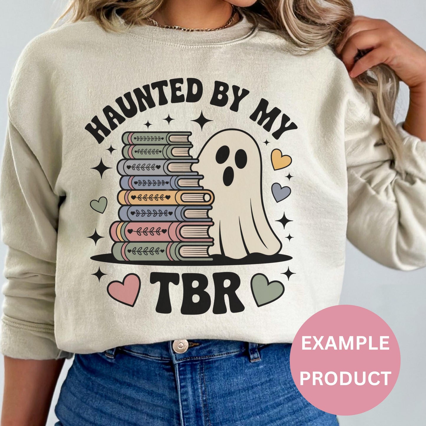 Haunted By My TBR Ghost Book Lover Sweatshirt, Cute Cozy Fall Apparel, Aesthetic Reader Gift