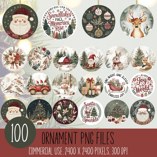 Christmas Ornament PNG Files, Holiday Clipart, Santa Reindeer Snowman, Digital Download, Commercial Use, 2400 x 2400 Pixels, 300 DPI