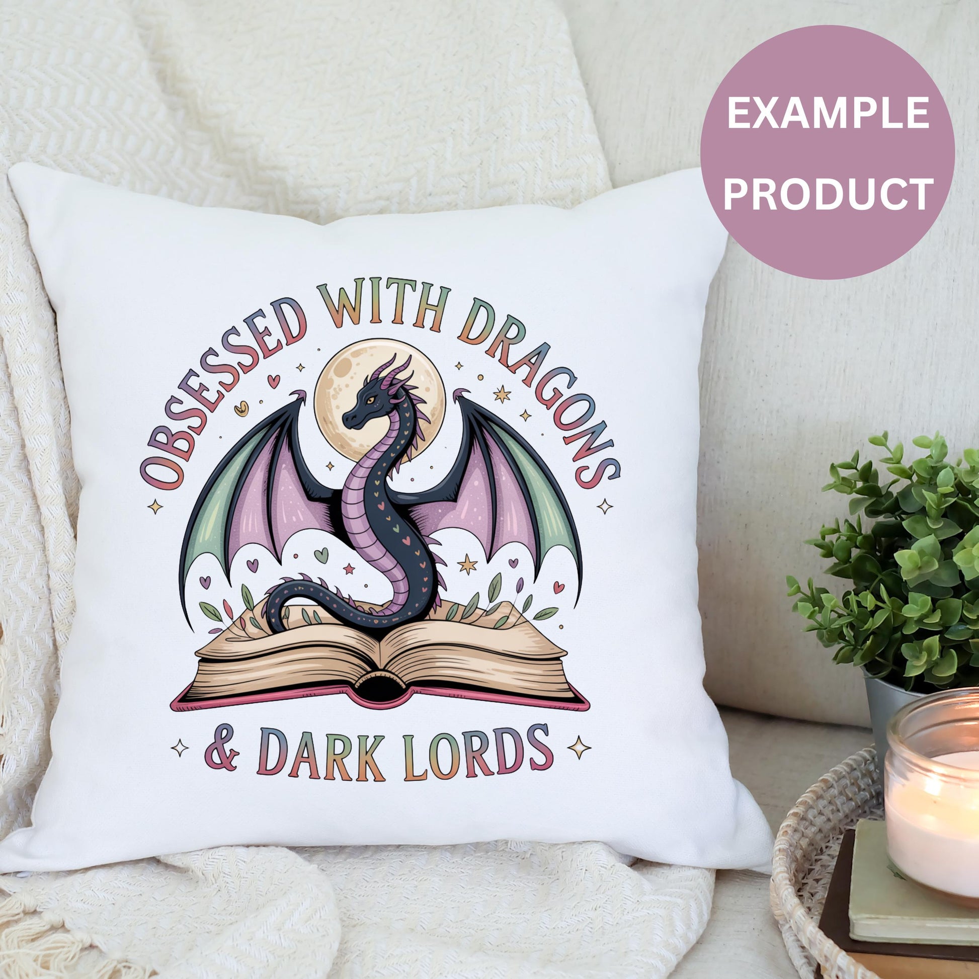Fantasy Dragon and Dark Lords Themed Pillow, Decorative Book Art Cushion for Home Decor