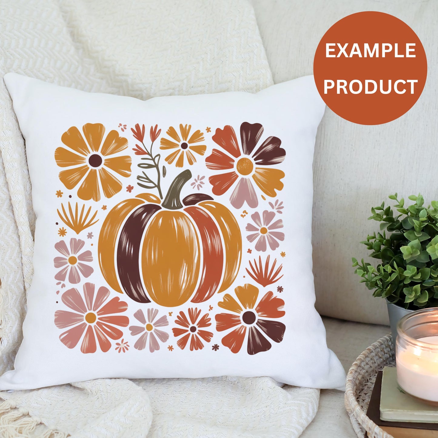 Autumn Pumpkin Floral Cushion Cover, Fall Decorative Throw Pillow, Seasonal Home Decoration, Thanksgiving Accent Pillow