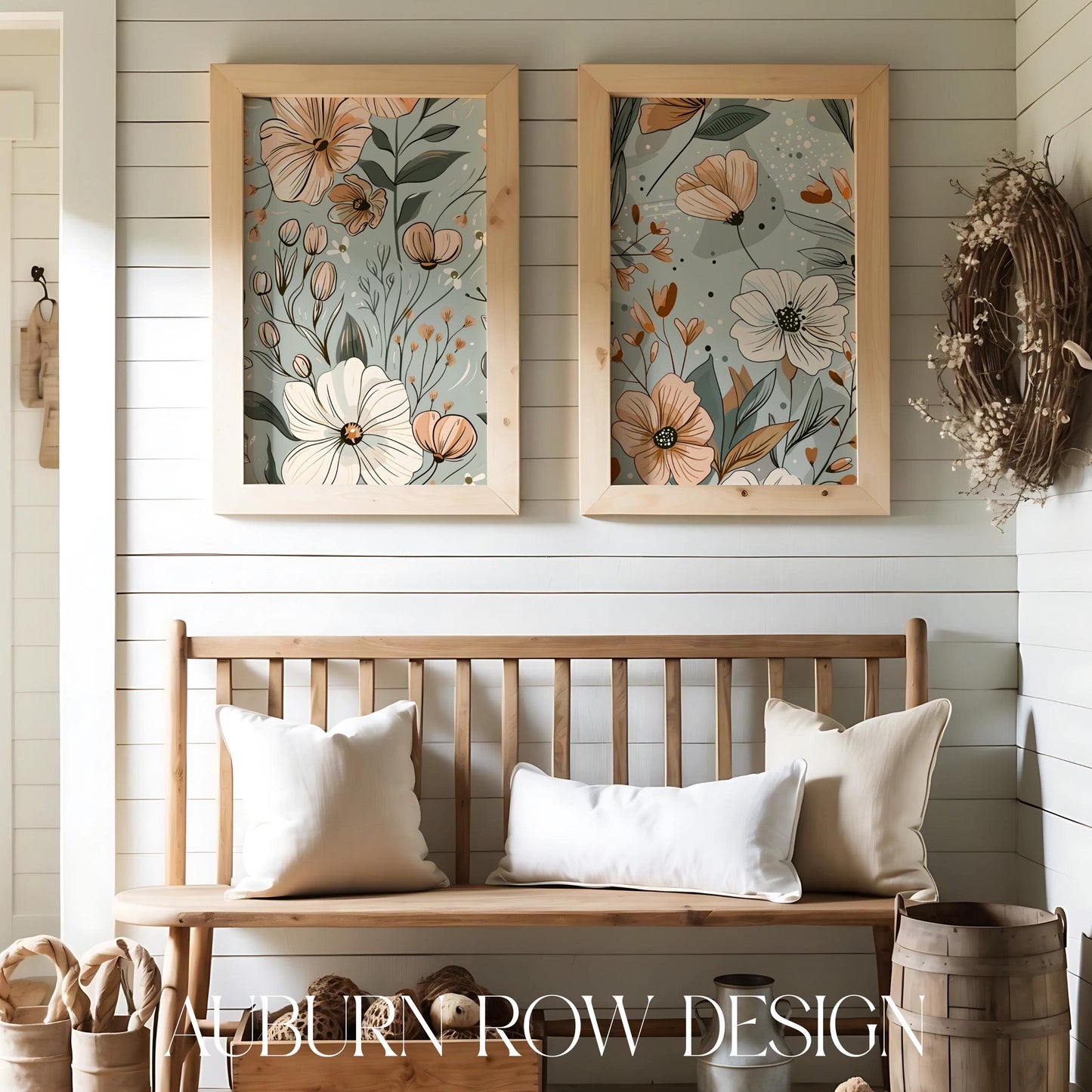 Floral Wall Art Prints, Botanical Decor, Modern Flower Illustrations, Set of Two Canvas Panels