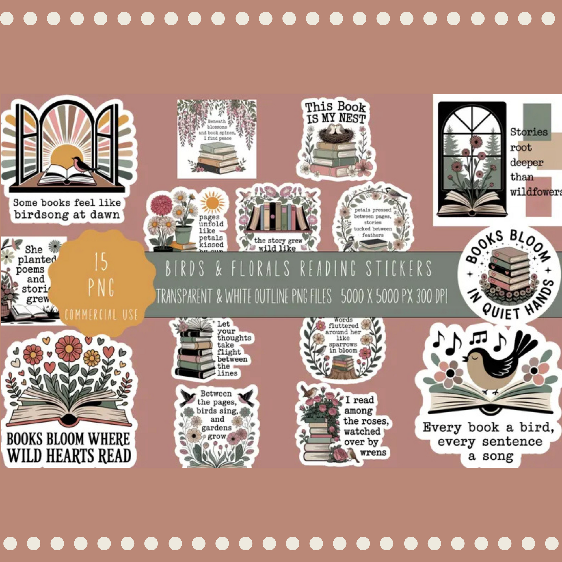 Vintage Book and Bird Wall Art Print Set, Literary Quote Home Decor, Nursery Illustration Collection