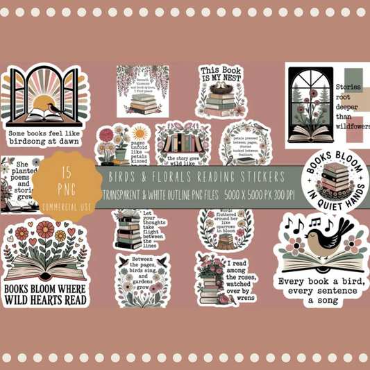 Vintage Book and Bird Wall Art Print Set, Literary Quote Home Decor, Nursery Illustration Collection