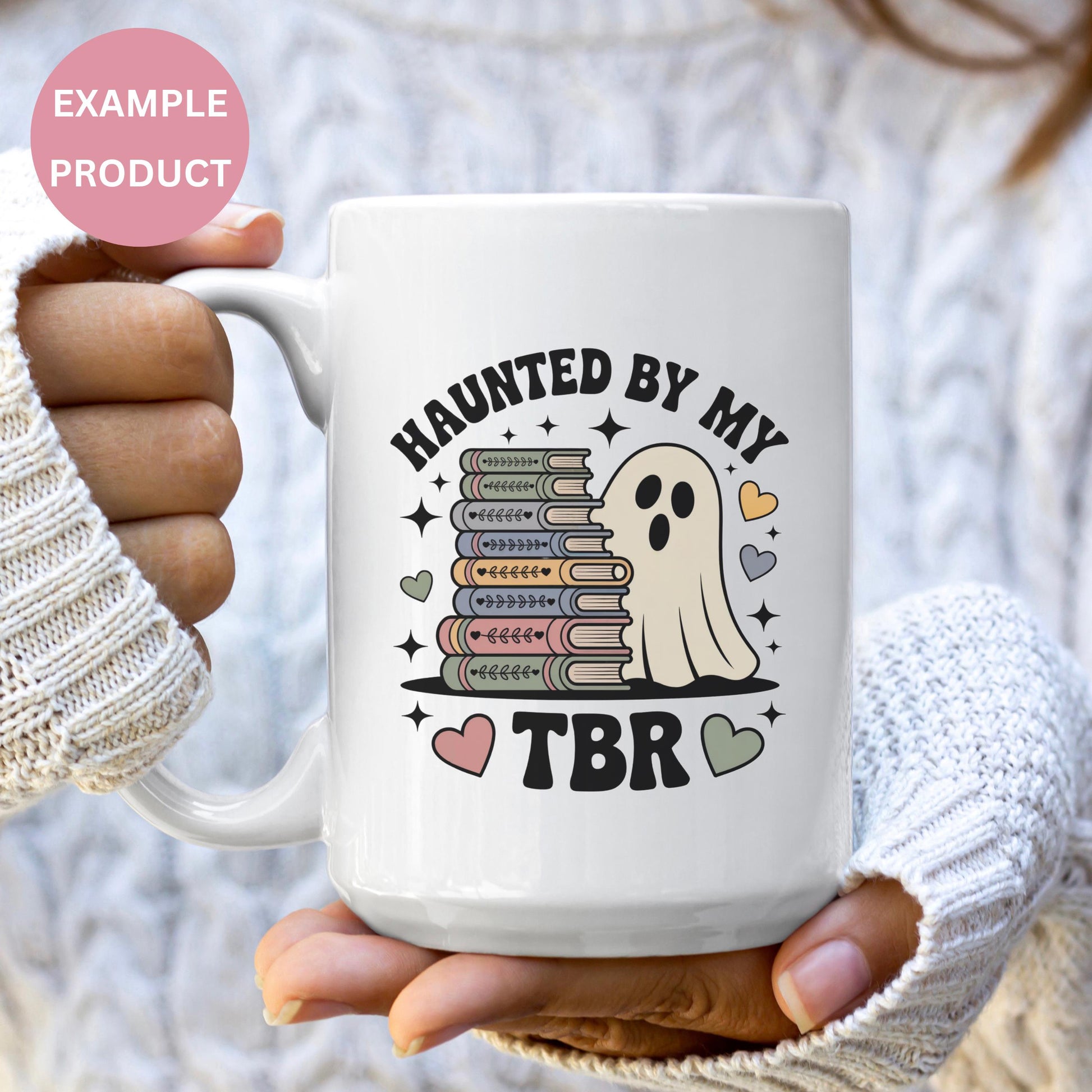 Haunted by My TBR Ghost Book Lover Coffee Mug, Cute Reading Mug for Bibliophiles, Spooky Themed Ceramic Cup