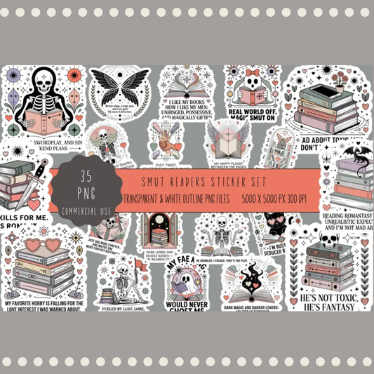 Gothic Stickers Digital Download, Book Lover Clipart, Transparent PNG, Commercial Use, Witchy Aesthetic, Skeleton, Moth, Instant Access