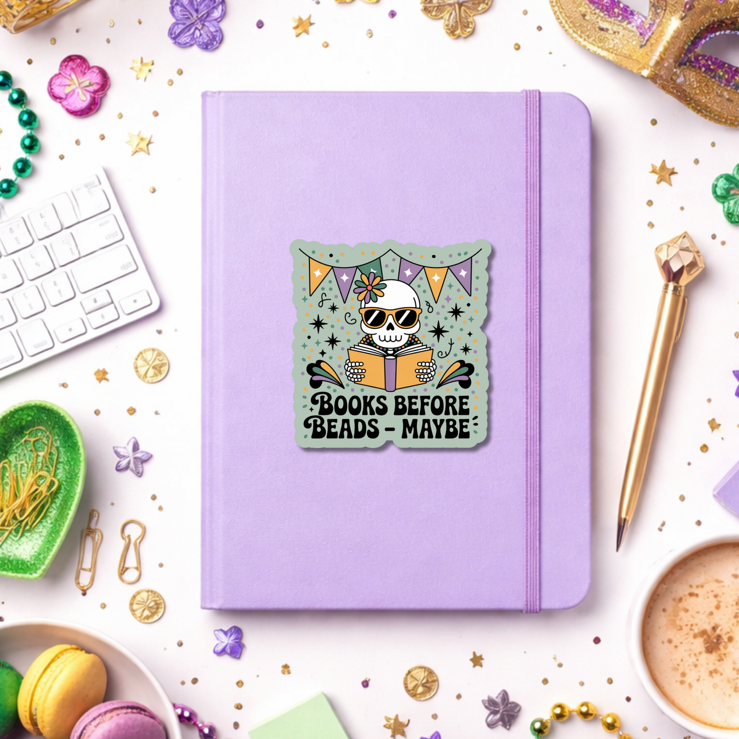 Mardi Gras Bookish Sticker