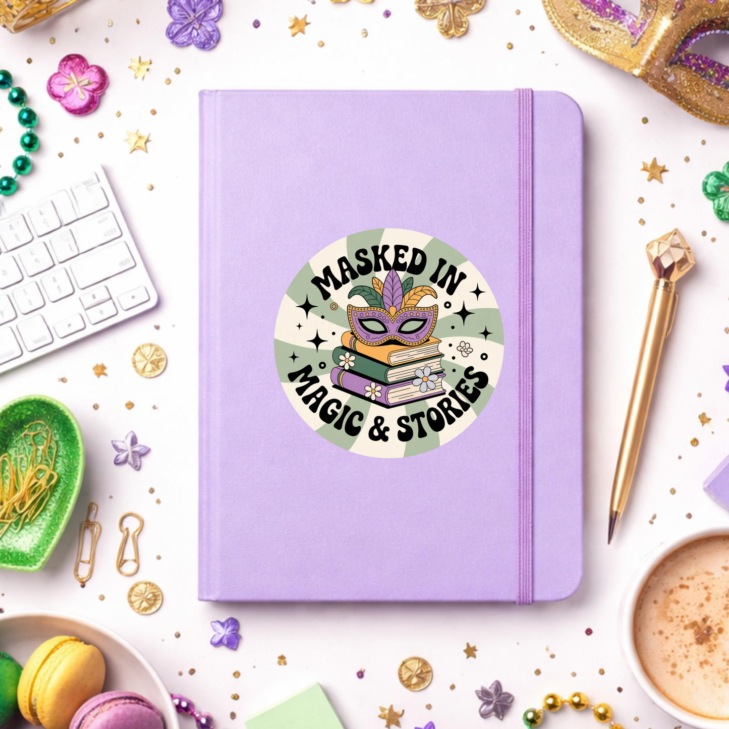 Mardi Gras Bookish Sticker