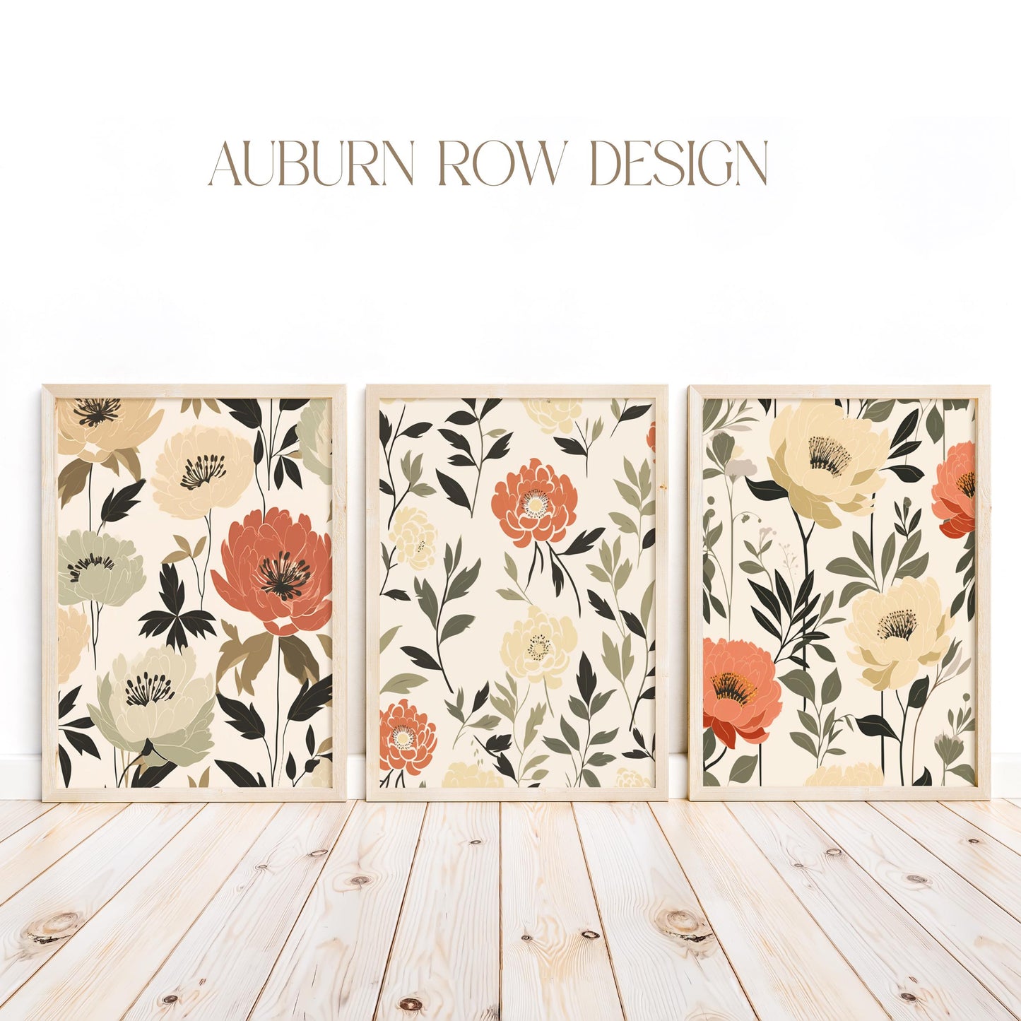 Set of Three Floral Wall Art Prints, Modern Botanical Decor, Neutral Color Palette, Bedroom and Living Room Decor, Elegant Flower Posters