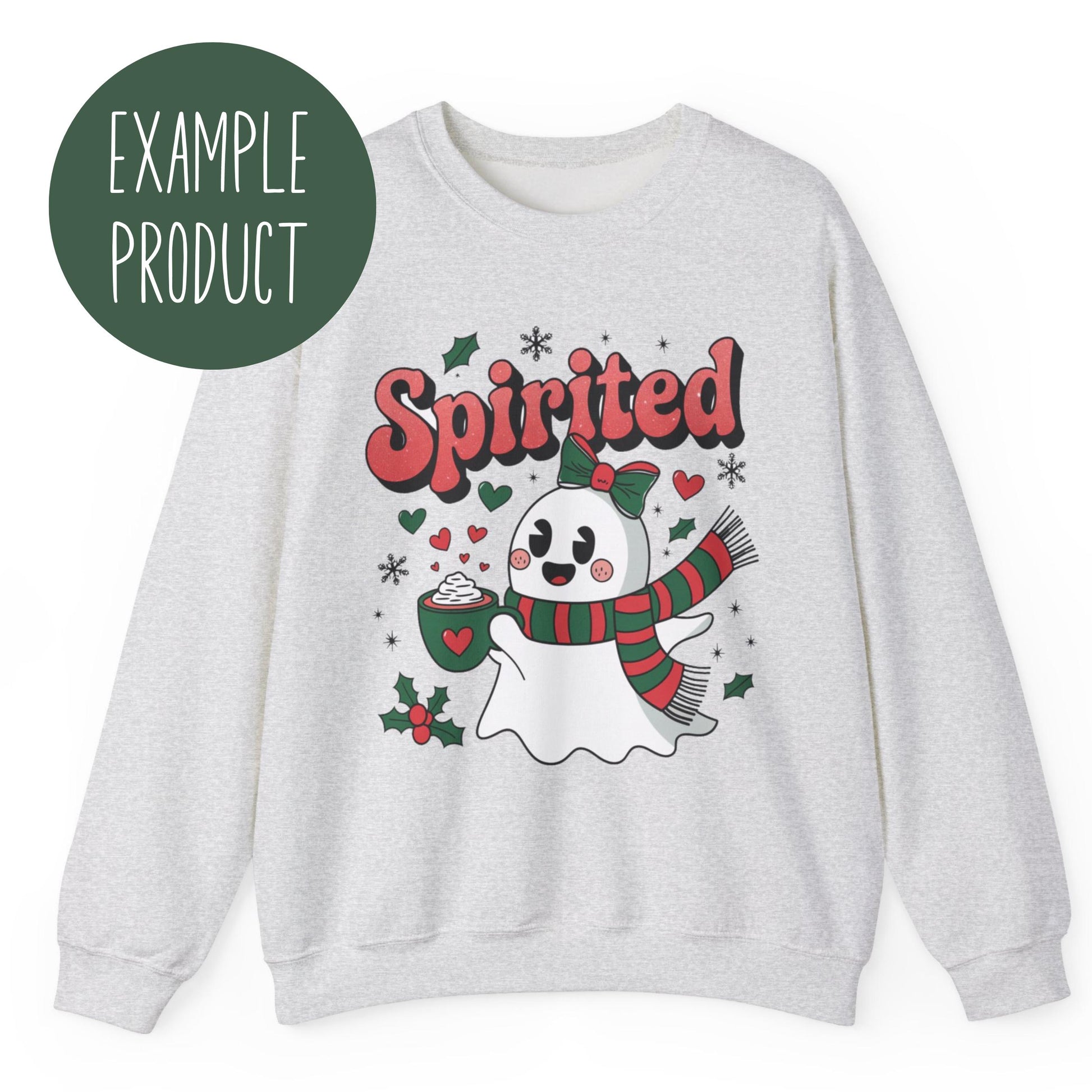 Cute Spirited Ghost Sweatshirt, Festive Holiday Apparel, Winter Cheer Casual Pullover, Cozy Christmas Ghost Top