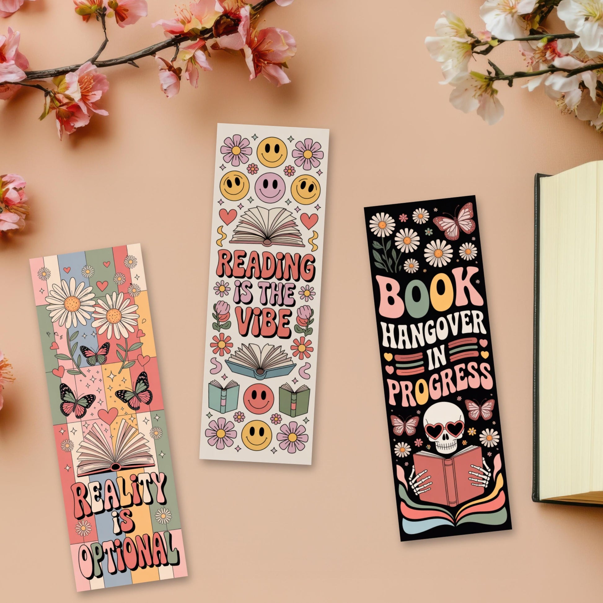 Decorative Bookmarks, Floral and Skull Designs, Reading Vibes, Unique Gift for Book Lovers