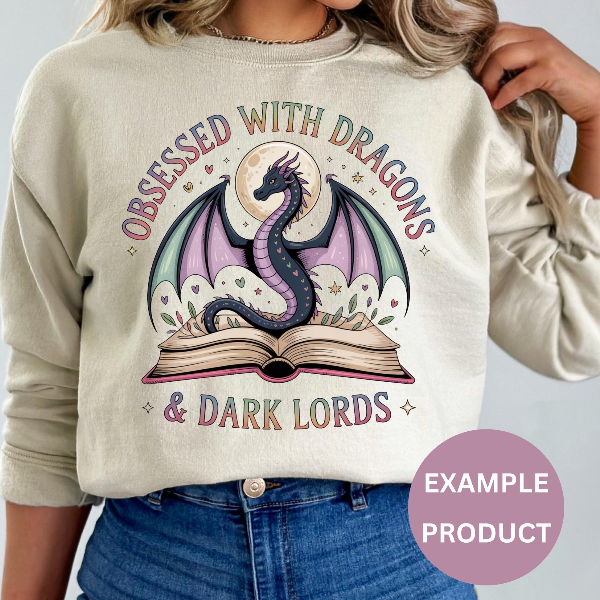 Women's Dragon and Book Graphic Sweatshirt, Fantasy Lover Pullover, Casual Cozy Top