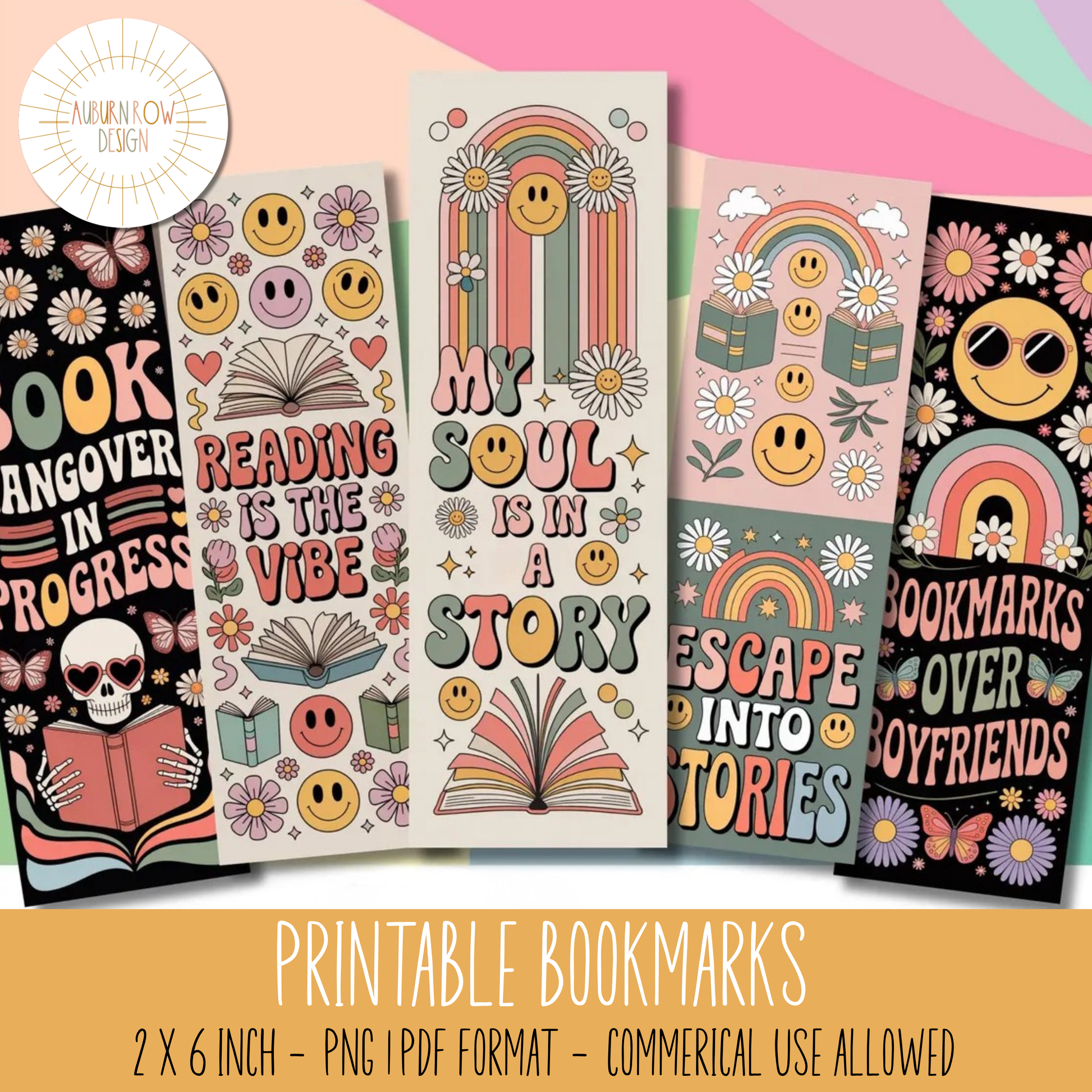 Printable Retro Groovy Bookmarks