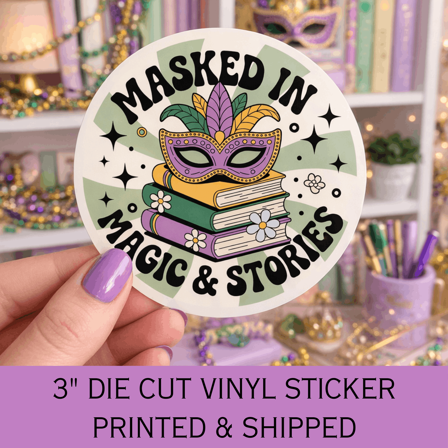 Mardi Gras Bookish Sticker
