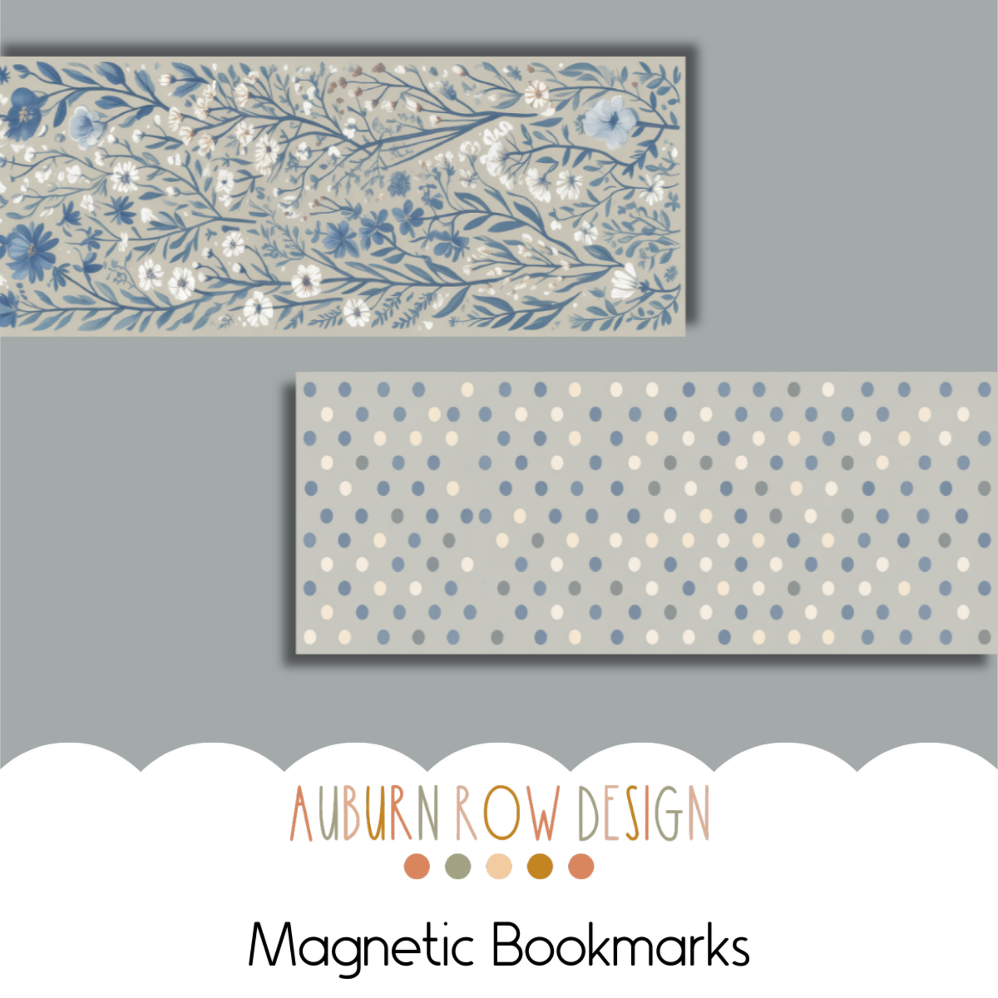 Blue Floral Magnetic Bookmark Set