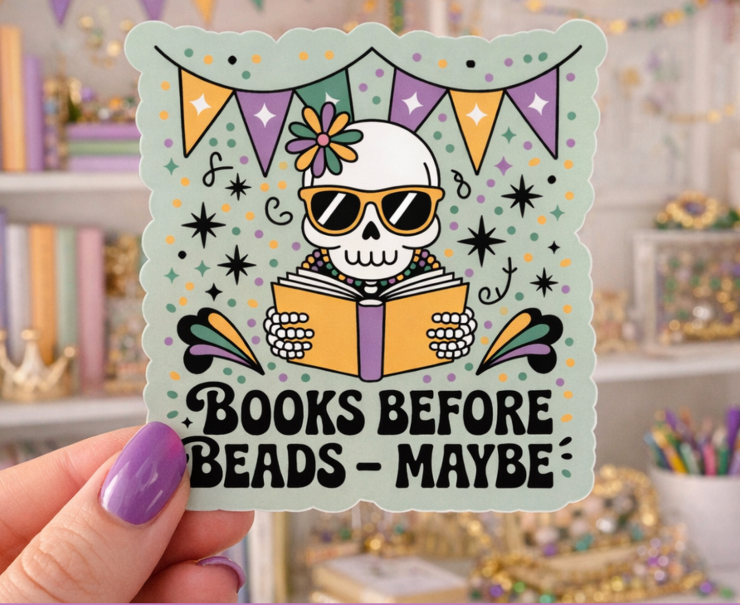 Mardi Gras Bookish Sticker