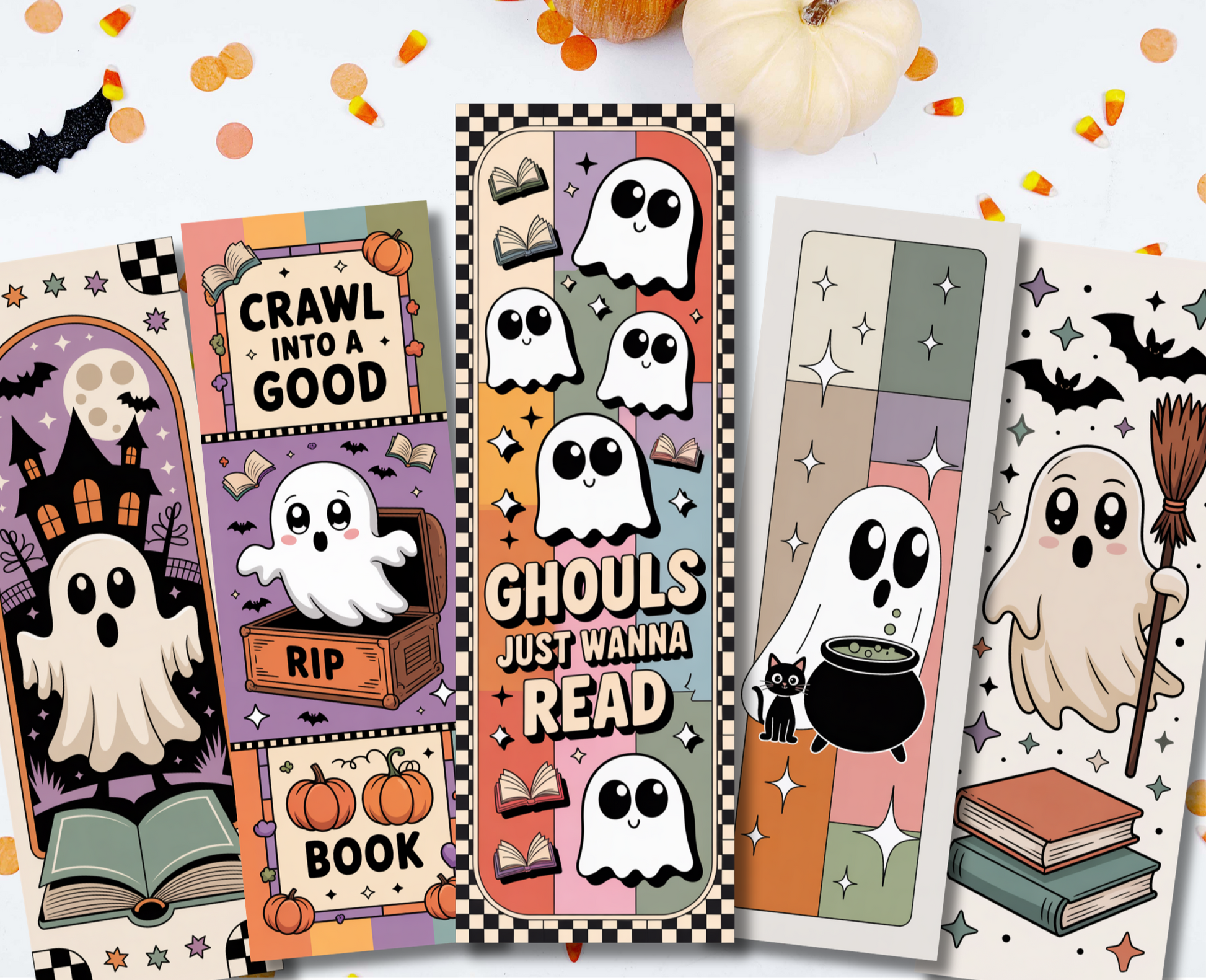 Retro Ghost Halloween Bookmarks