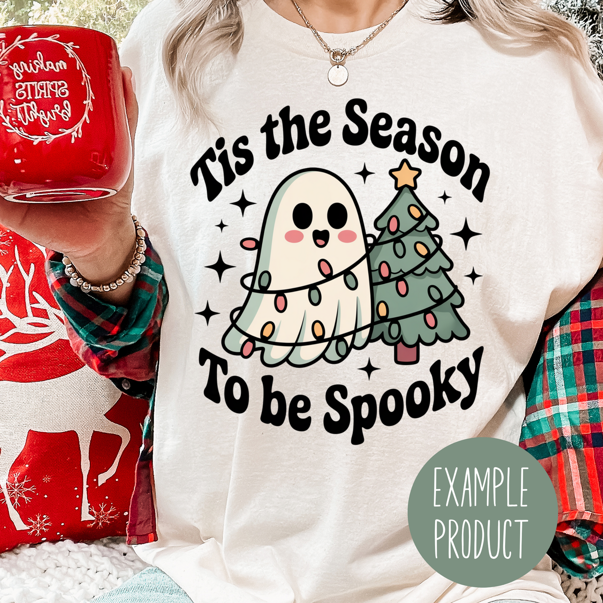 Cute Ghost and Christmas Tree T-Shirt, Spooky Holiday Season Tee, Unisex Graphic Shirt