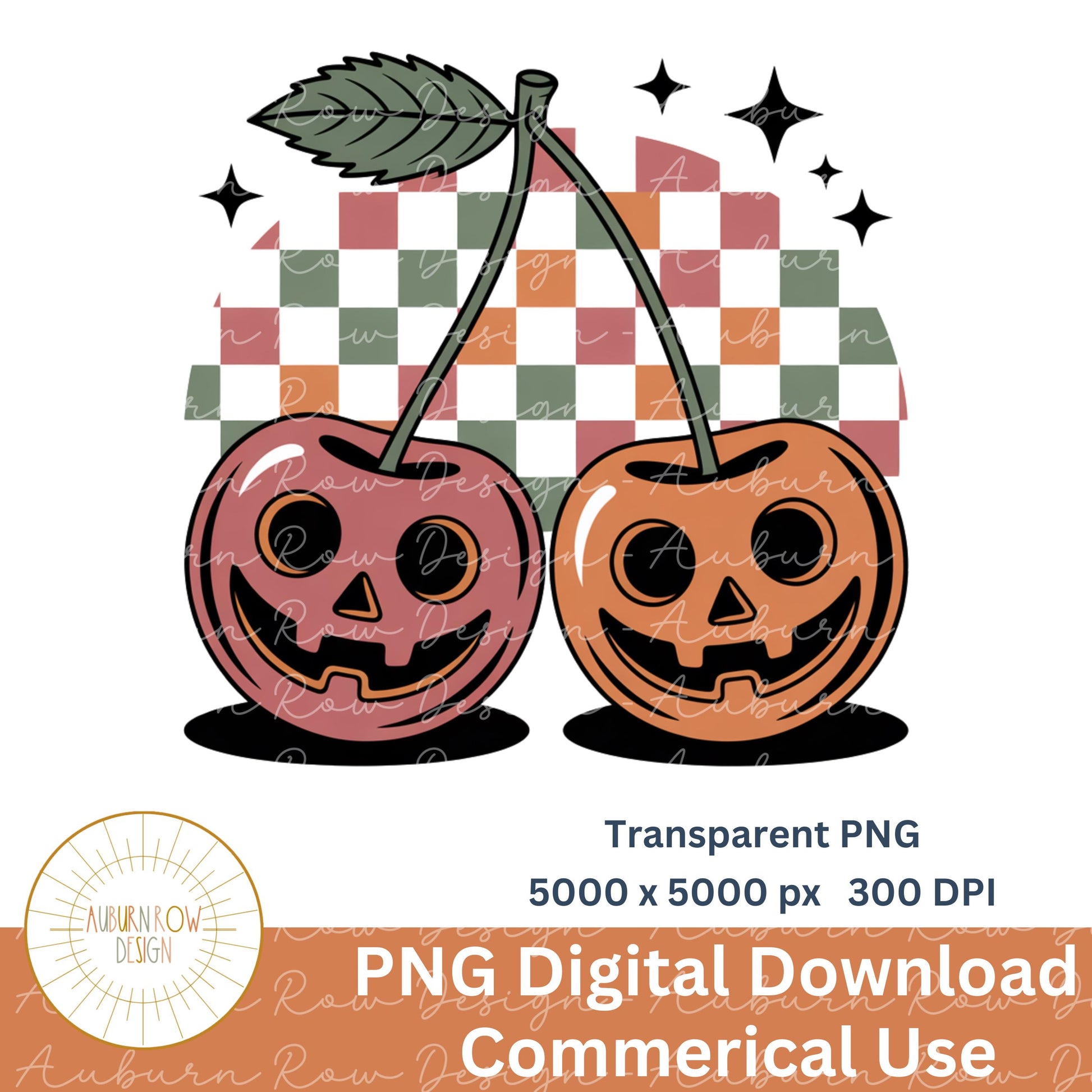 Halloween Pumpkin Cherries Clipart, Autumn Buffalo Plaid, Digital PNG Download, Commercial Use, Crafting Graphic, Fall Decoration Image