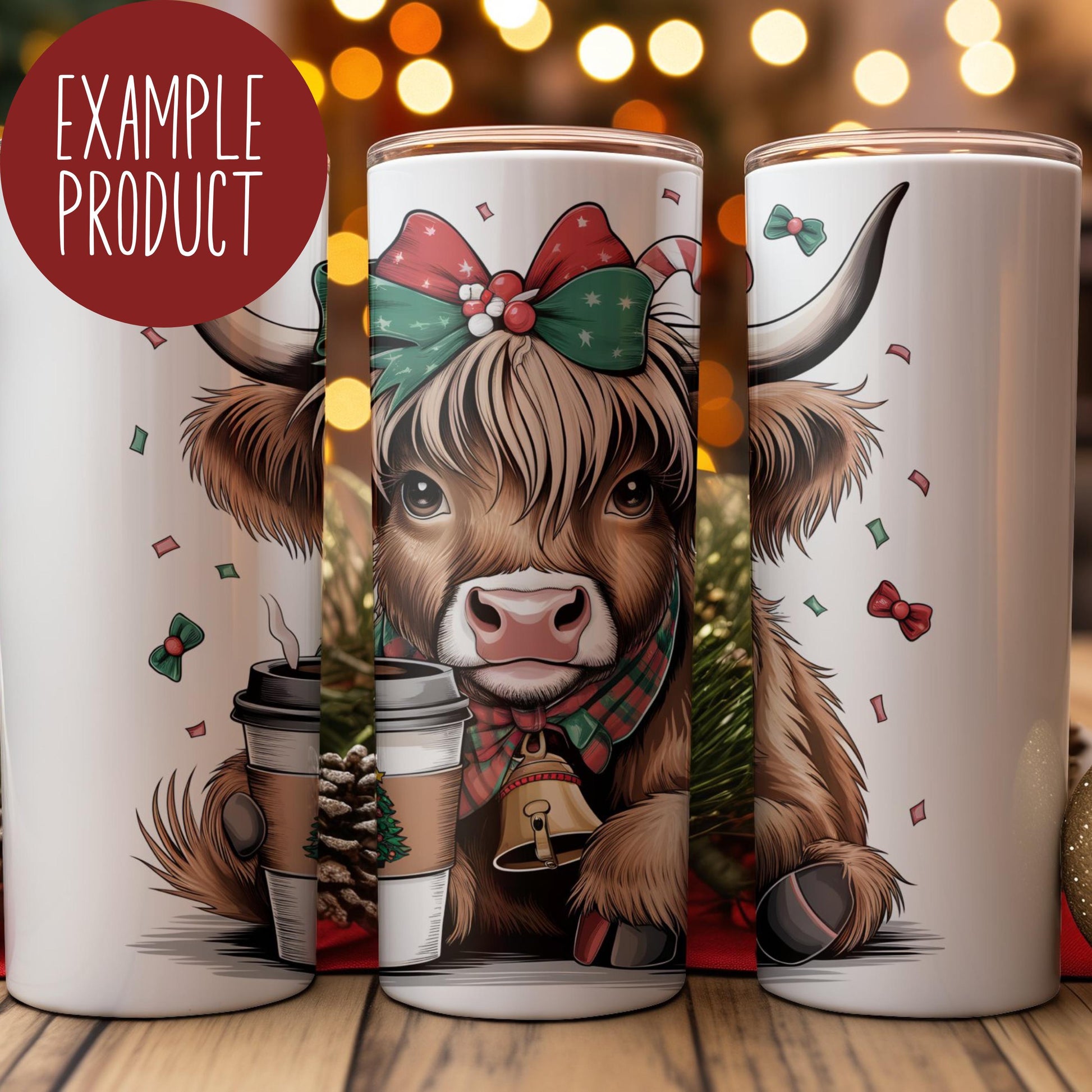 Highland Cow Christmas Tumbler, Festive Holiday Drinkware, Cute Animal Design Travel Mug