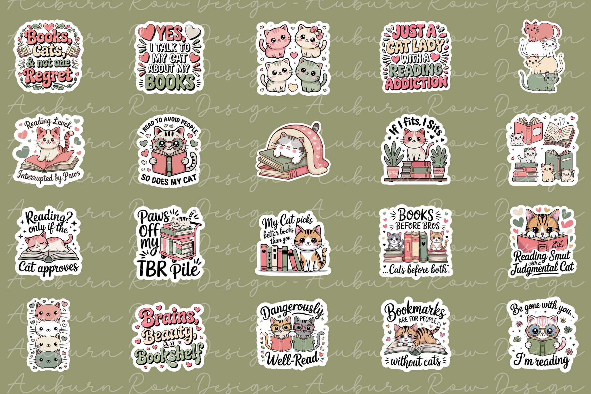 Cute Cat and Books Sticker Set, Reading Themed Vinyl Stickers, Cat Lover Gift, Bookish Decals, Waterproof and Durable, Scrapbooking