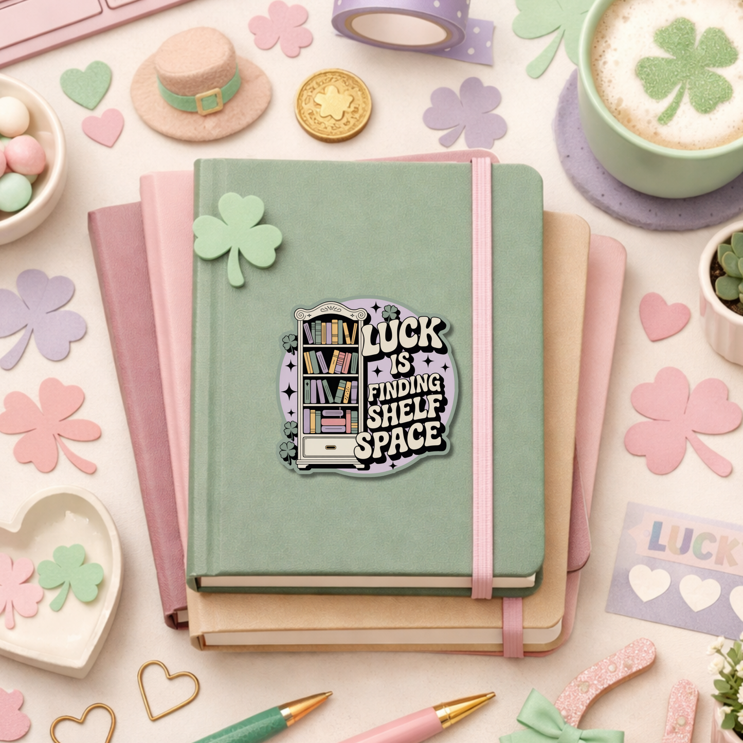 Luck Is Finding Shelf Space St Patricks Day Die Cut Sticker