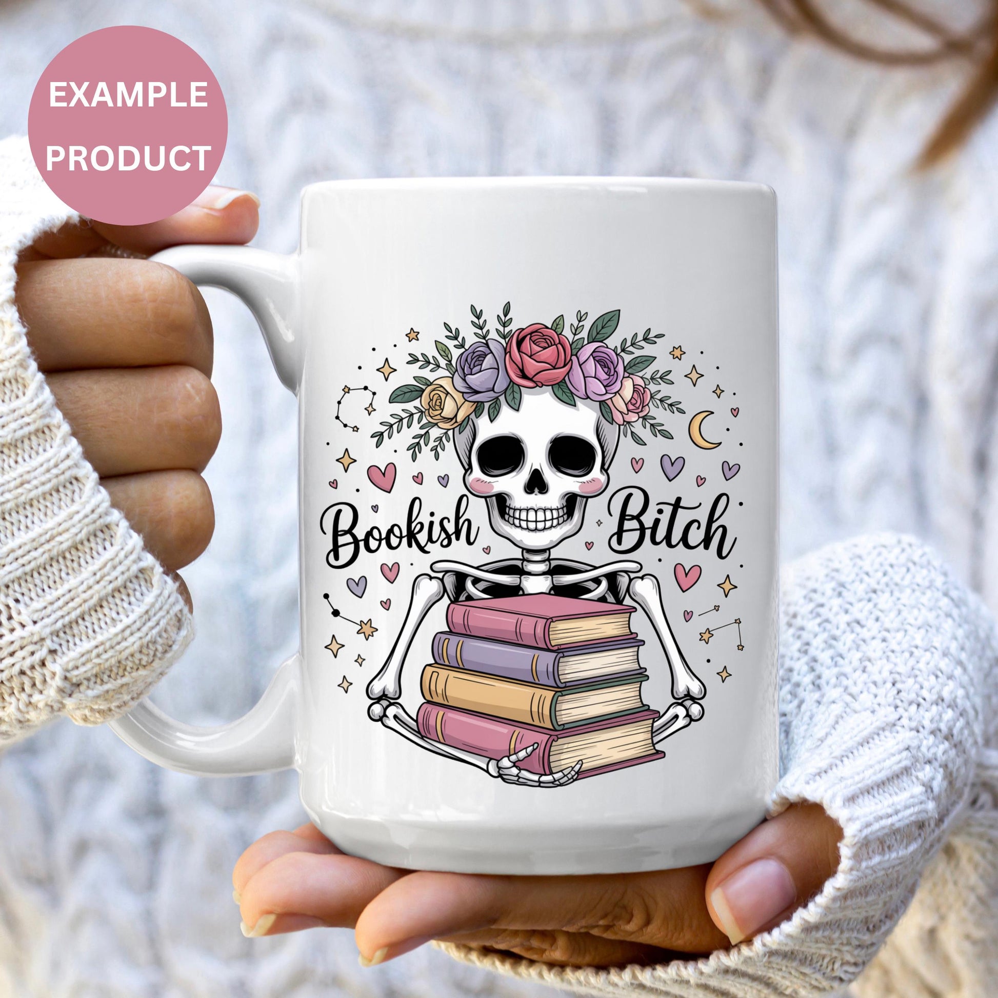 Book Lover Coffee Mug, Skull Design with Flowers, Fun Bookish Quote, Unique Gift Idea