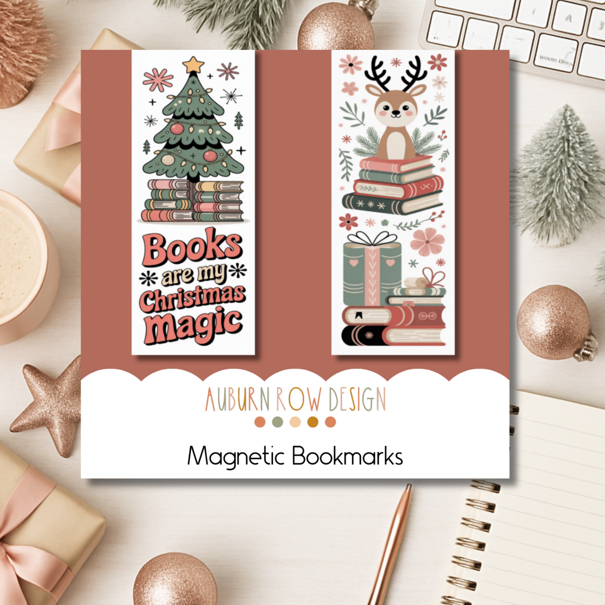 Folk Art Christmas Magnetic Bookmarks