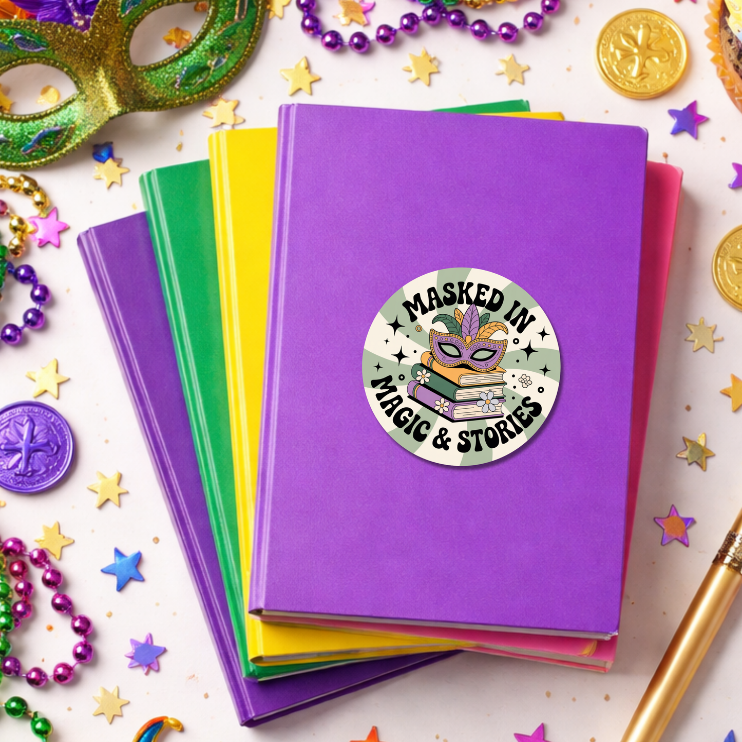 Mardi Gras Bookish Sticker