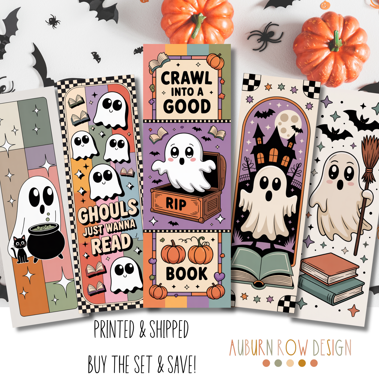 Retro Ghost Halloween Bookmarks