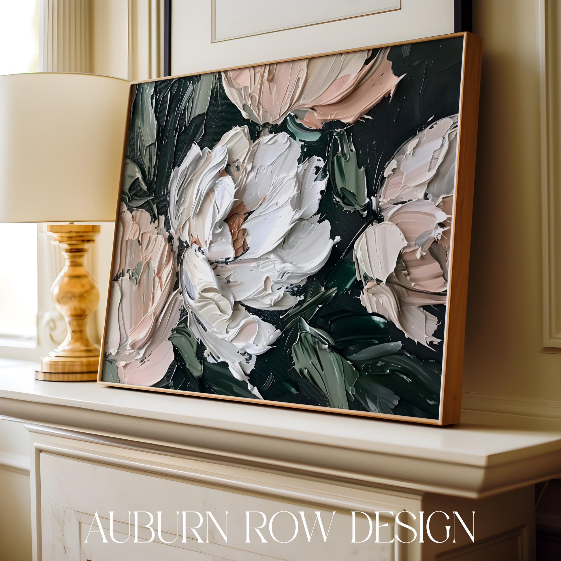Abstract Floral Canvas Art, Textured Flower Painting, White Green Home Decor, Modern Canvas Wall Art, Large Painting for Living Room