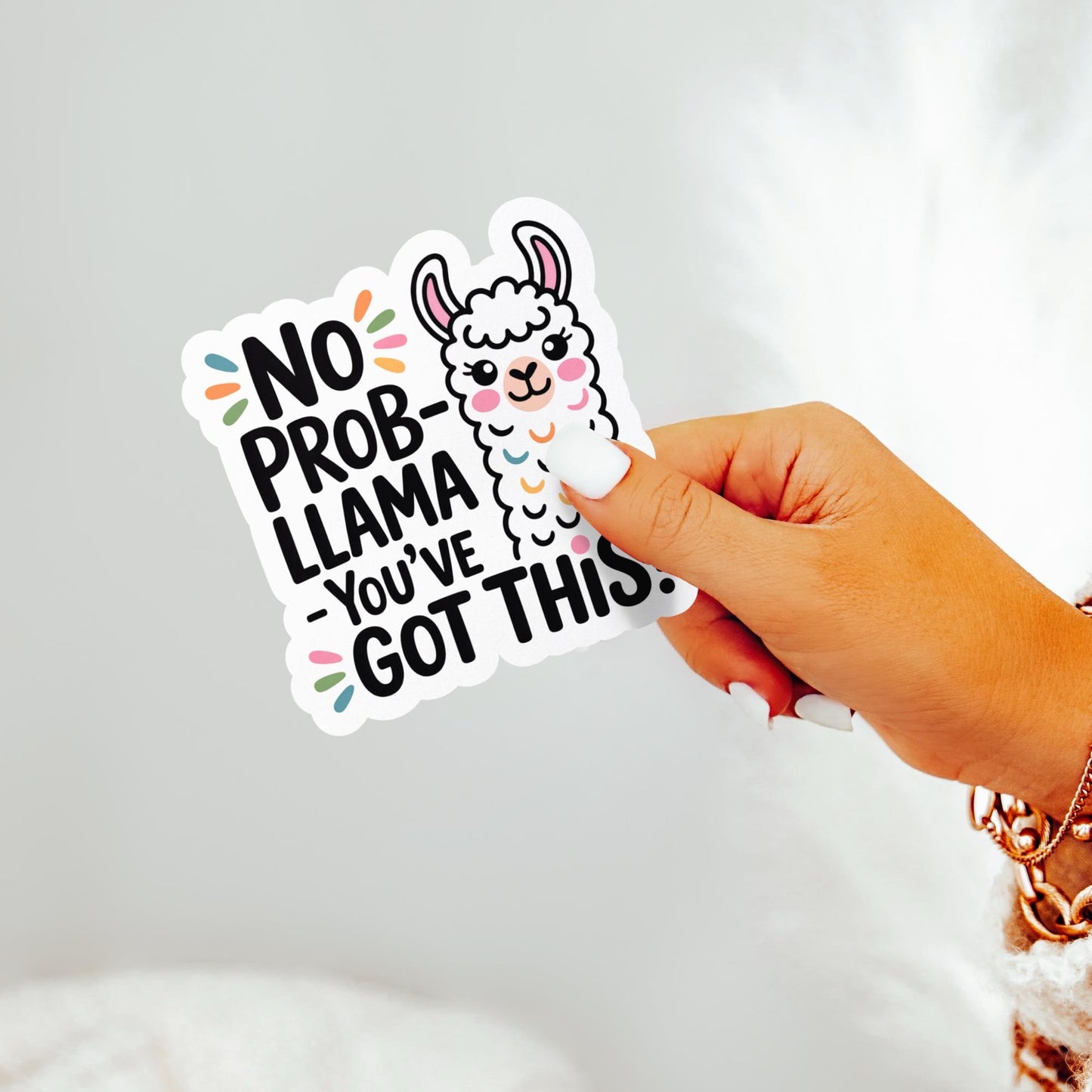 Cute Llama Sticker, No Prob Llama You've Got This, Motivational Vinyl Decal, Laptop and Water Bottle Accessory, Inspirational Gift Idea