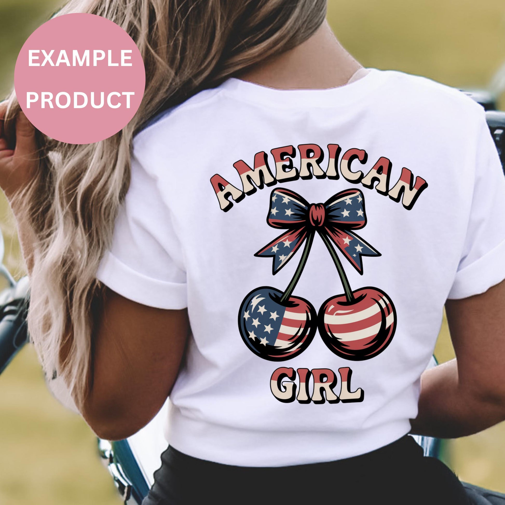 American Girl Patriotic T-Shirt, USA Flag Cherries Graphic Tee, Women's Summer Fashion Top