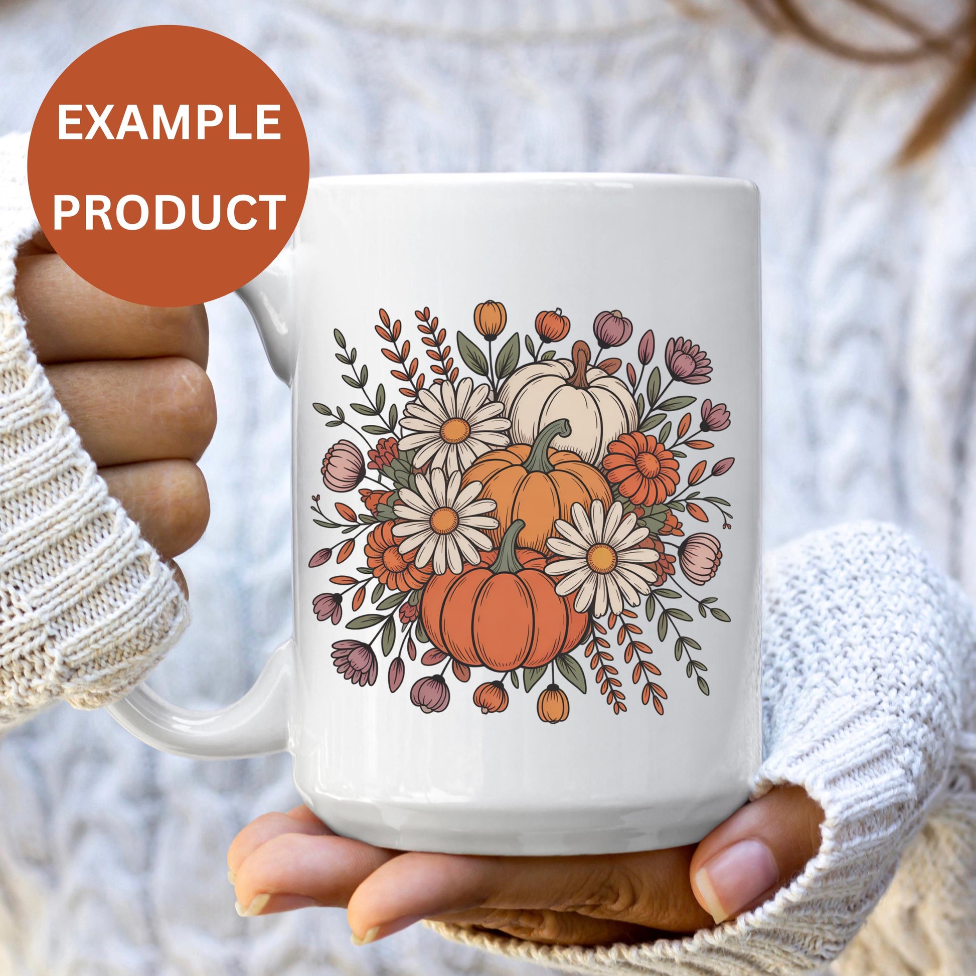 Autumn Pumpkin Floral Coffee Mug, Cozy Fall Season Ceramic Cup, Thanksgiving Table Decor Gift