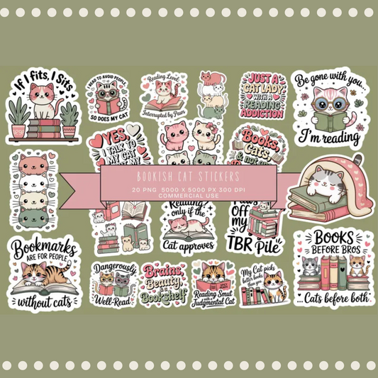 Cute Cat Themed Stickers Set, Bookish Quotes, Reading Motifs, Cat Lovers Gift, Vinyl Waterproof Decals for Crafting and Scrapbooking