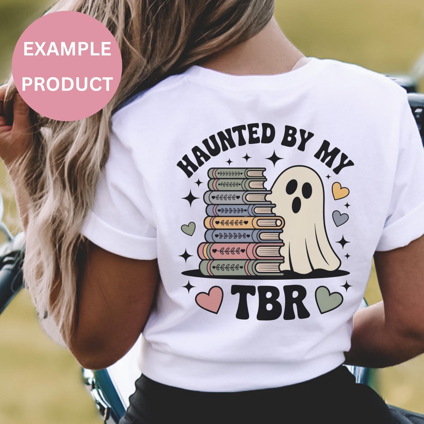 Haunted By My TBR Ghost Book Stack Graphic Tee, Funny Reader Shirt, Cozy Spooky Season Top, Gift for Book Lovers