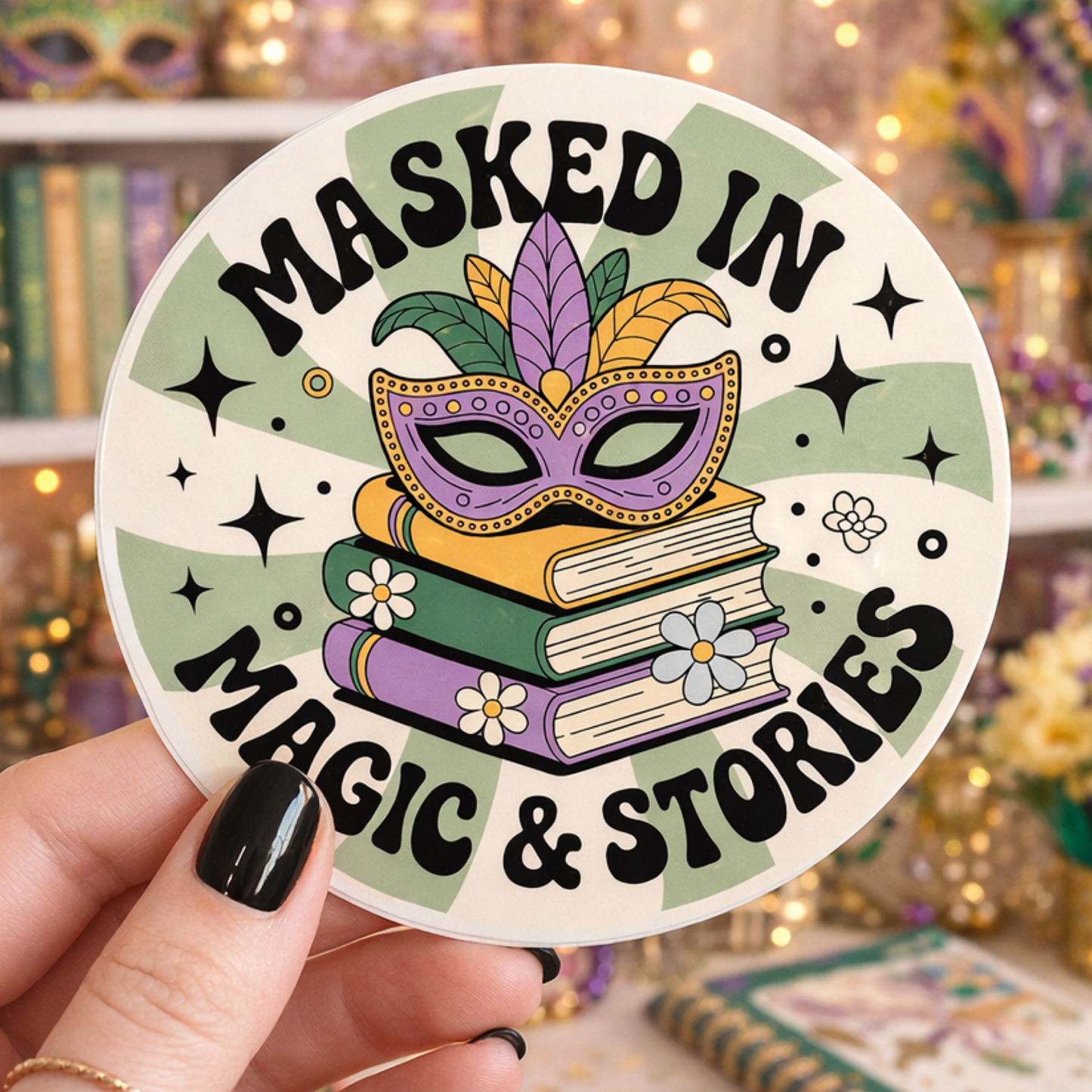 Mardi Gras Bookish Sticker